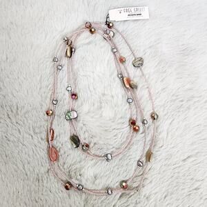 Peyote Bird Long Multi-Strand Pink Silver Crystal Beaded Necklace NWT